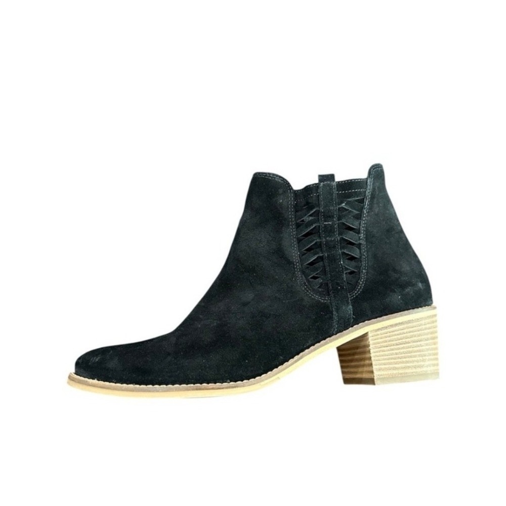 Paul Green Vienna Black Suede Ankle Boots Woven  Side Zip Block Heel Austria 5.5